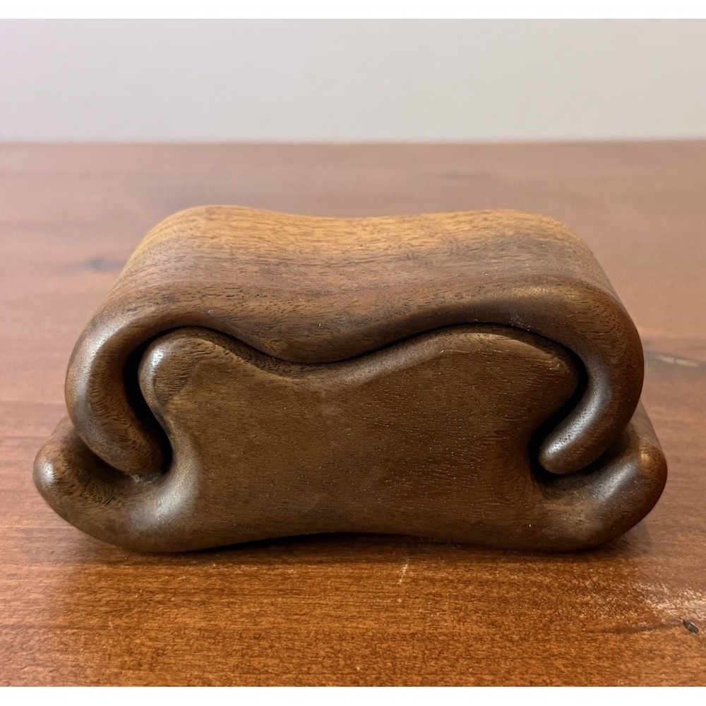 Vintage MCM Fred & Marilyn Buss Sculptural Wood Trinket Box Walnut Mushroom 5"